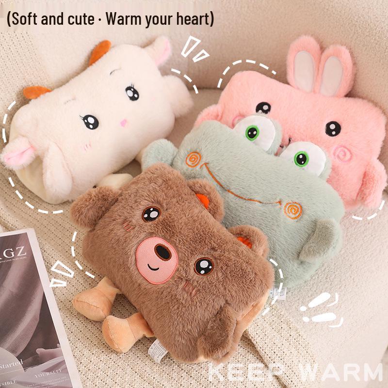 Electric Plush Cartoon Hand Warmer: Rechargeable, Removable, Washable, Double Hand Inserts, Dangling Leg Design.