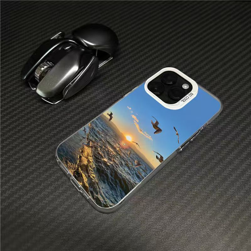 Sunrise Ocean Seagull Phone Case for Apple iPhone16promax- Soft Silicone Shockproof Creative Cover On