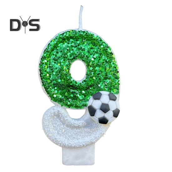 Fußball-Geburtstagskerze, umweltfreundlich, geruchsneutral, Pailletten-Design, einfach zu verwenden, langlebig, Kerze mit den Zahlen 0–9, Kuchendekoration