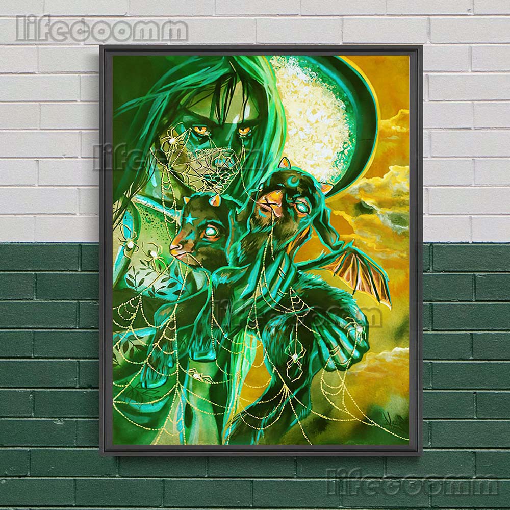 Gotycka Konstelacja Wiedźma Surrealistyczny Wydruk Sztuki Czaszki Dekoracja Ścienna Sztuka Płótno Malowanie Wystrój Domu Straszny De Wicca Plakat Wydruk Bez Ramki