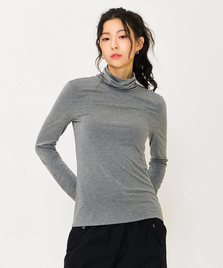 CHASECULT Women'S Basic Turtleneck T-Shirt - Grey