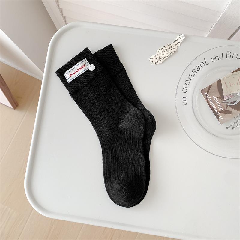 

Женские весенне-осенние носки из чистого хлопка, однотонные, с тканевой этикеткой, ракушка, бесшовные, махровые 1 pair чёрный