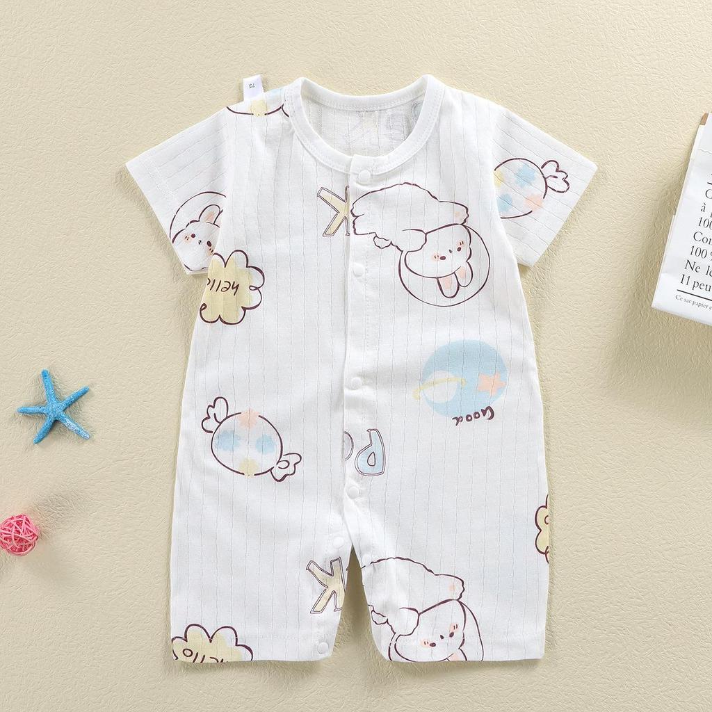Newborn Cotton Short Sleeve Summer Romper: Open-Front Bodysuit for Boys & Girls