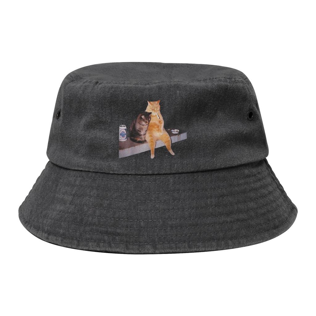 Cappello a secchiello unisex da donna Gatto che fuma Meme Estate Vacanza al mare Fuga Copricapo Pieghevole Escursionismo Pescatore Cappello unisex Cappello Boonie