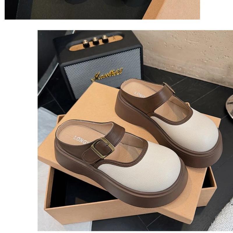 Fashion Women's Fashion New Style Closed Toe Slippers One Foot Soft Flat Rubber Comfortable Height Increase PU Basic Fabric Casual Shoes