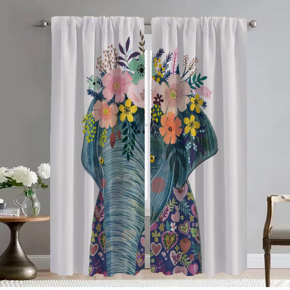 

Цветочные друзья животные антимоскитные шторы для гостиной оттенки домашнего интерьера шторы 2 шт Хэллоуин украшения занавески W50xH70cmx2pcs-CL