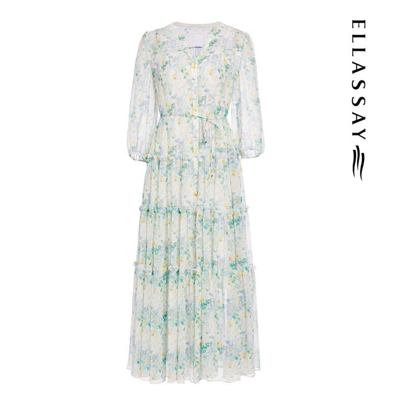 ELLASSAY Elegant Floral Gradient Silk Long Dress