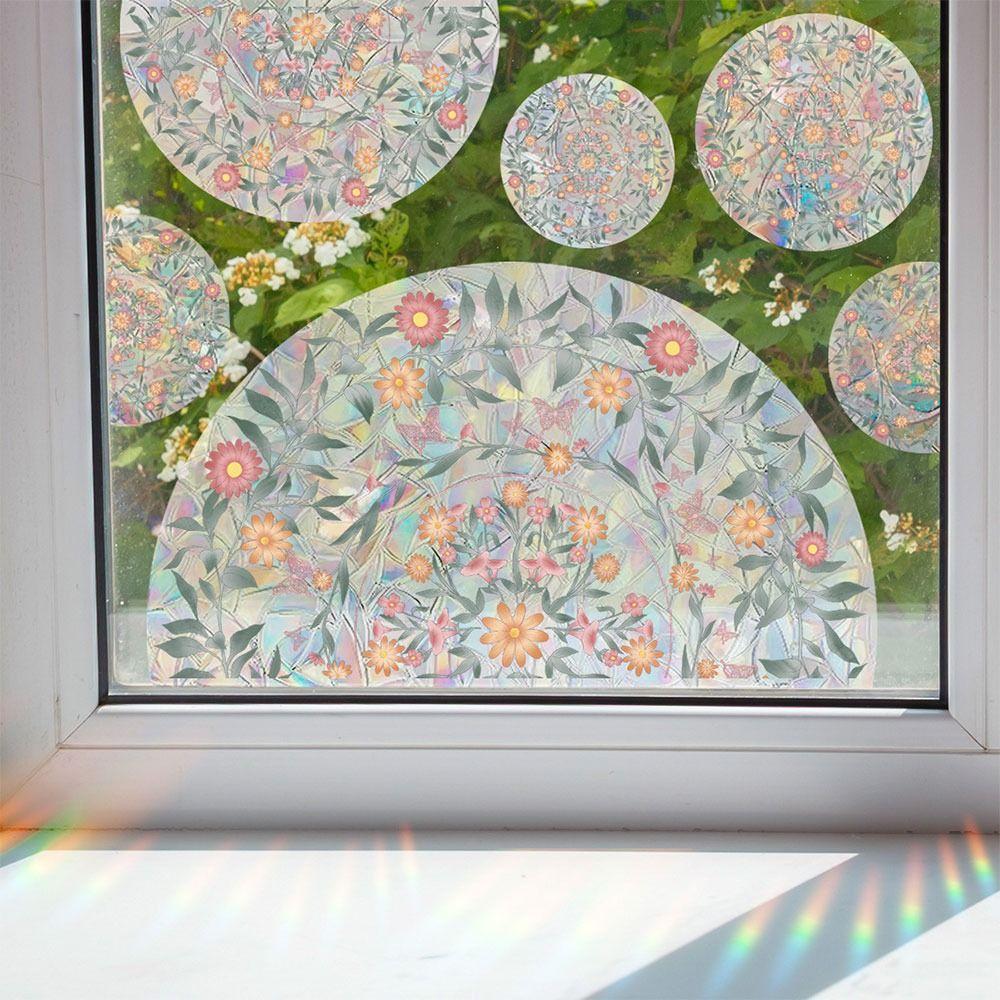 Colorful Sun Catcher Window Stickers Rainbow Prisms Sunlight Cloud Floral Decals PVC Flower Butterfly Bee Glass Static Sticker