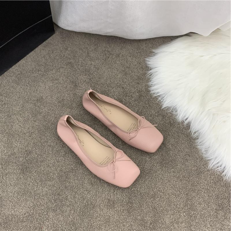 Fashion Soft PU Leather Bowtie Ballets Shoes Woman Square Toe Flats Cozy Roll-Up Moccasines Mujer Wedding Loafers Brides Dance Ballerina