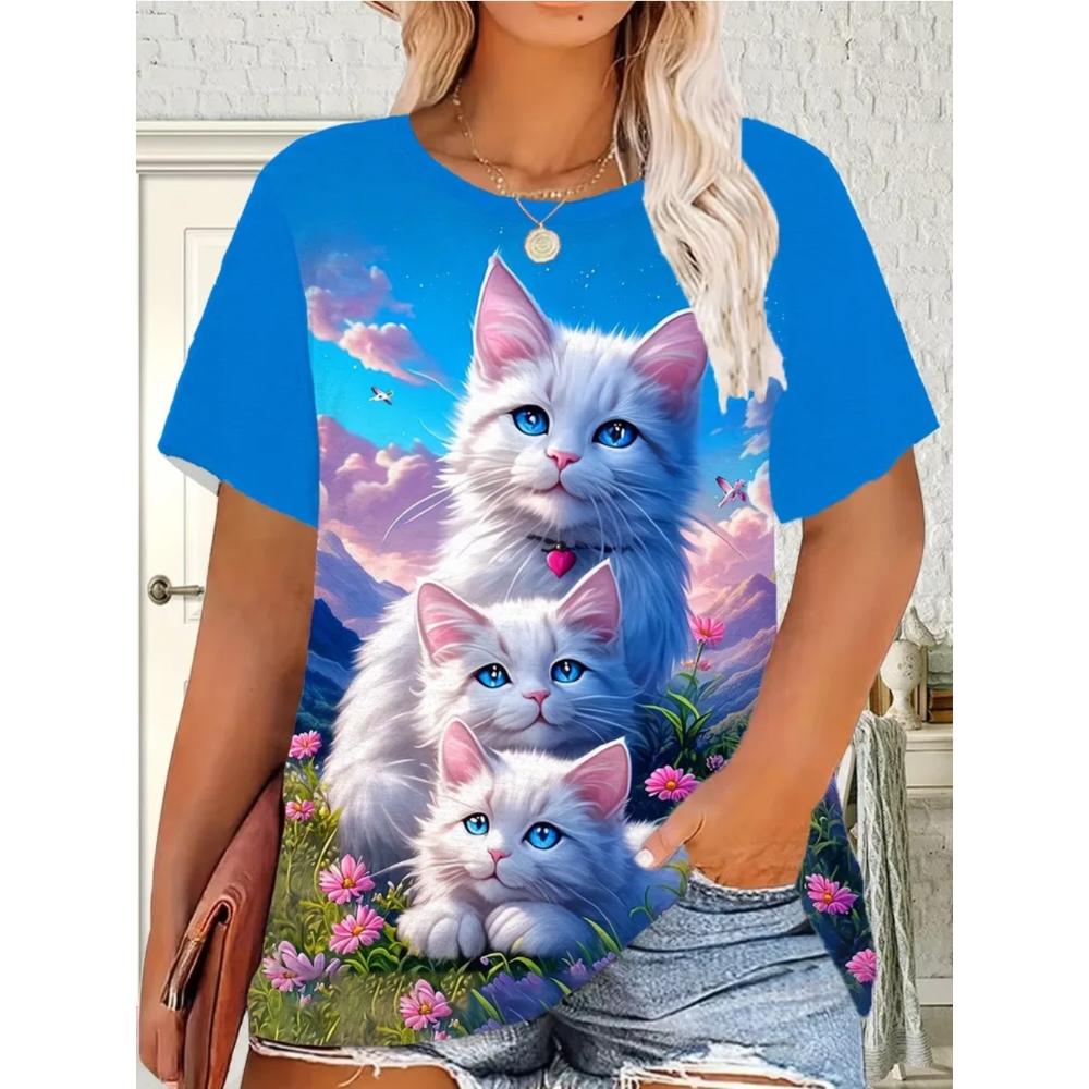 Summer Women T-shirt Creative 3D Printed Short Sleeved T-shirt Fashionable Comfortable Soft Breathable Large Loose T-shirt