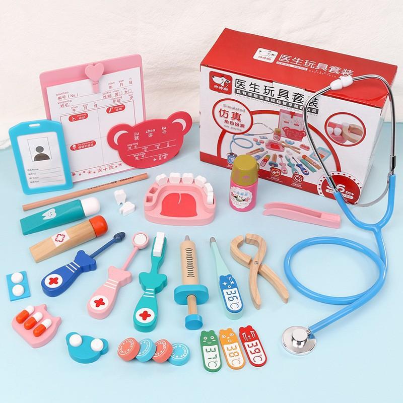 

Wooden children s play doctor game simulation baby injection dental stethoscope role play professional toy
