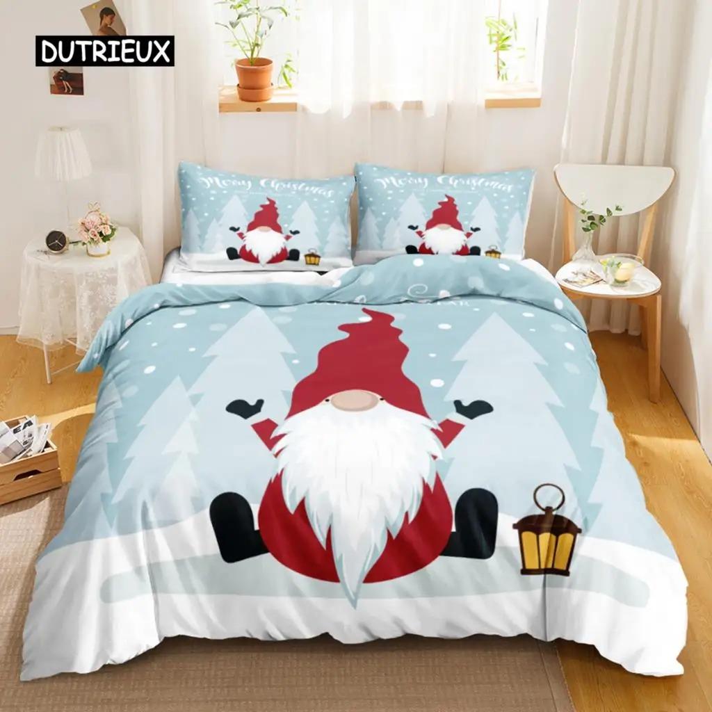 Christmas Soft Duvet Cover Set Christmas Celebration Winter Polyester Beding Set featuring Ziper Ties for Al Season Double Quen King