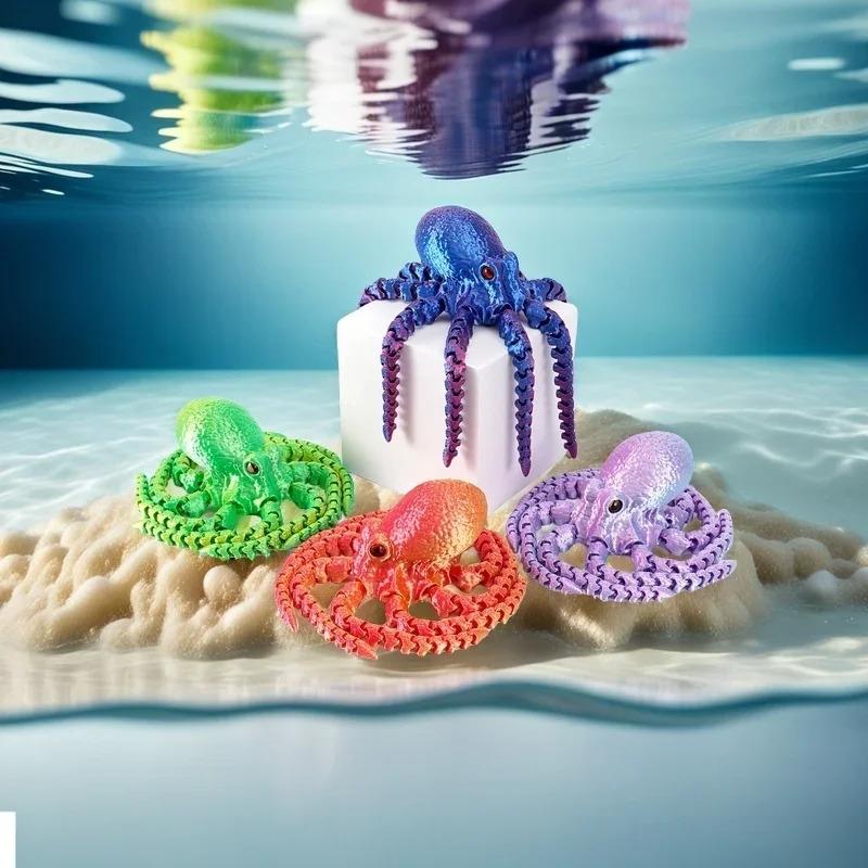 3D-Printed Articulated Octopus Figurine: A Realistic, Articulated Stress-Relief Toy and Creative Decorative Item for Children