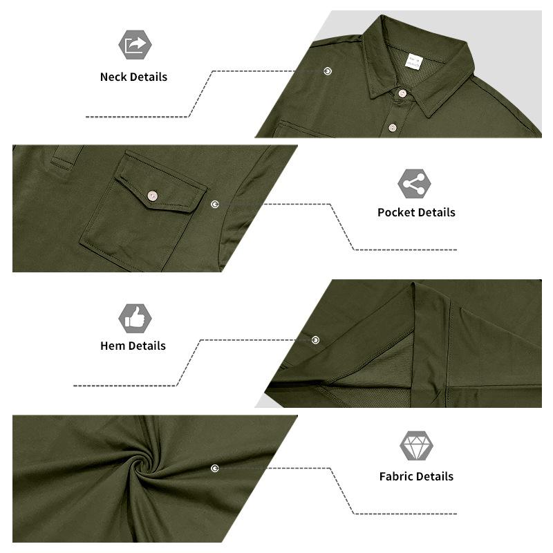 Camisa Polo de Manga Larga Holgada Retro Workwear con Cuello para Ocio al Aire Libre de Hombre de Primavera y Otoño