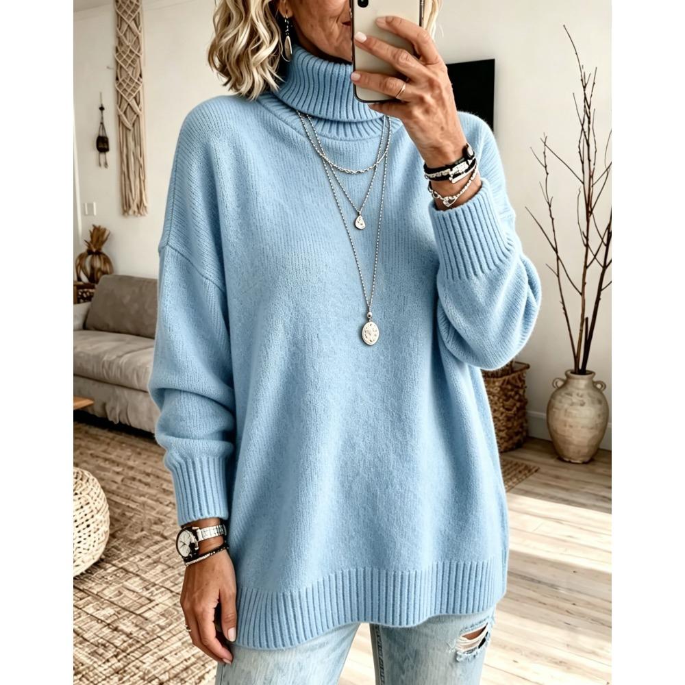Autumn Winter Fashion Turtleneck Sweater Women Elegant Loose Knit Pullover Soft Cozy Thickened Base Layer Jumper