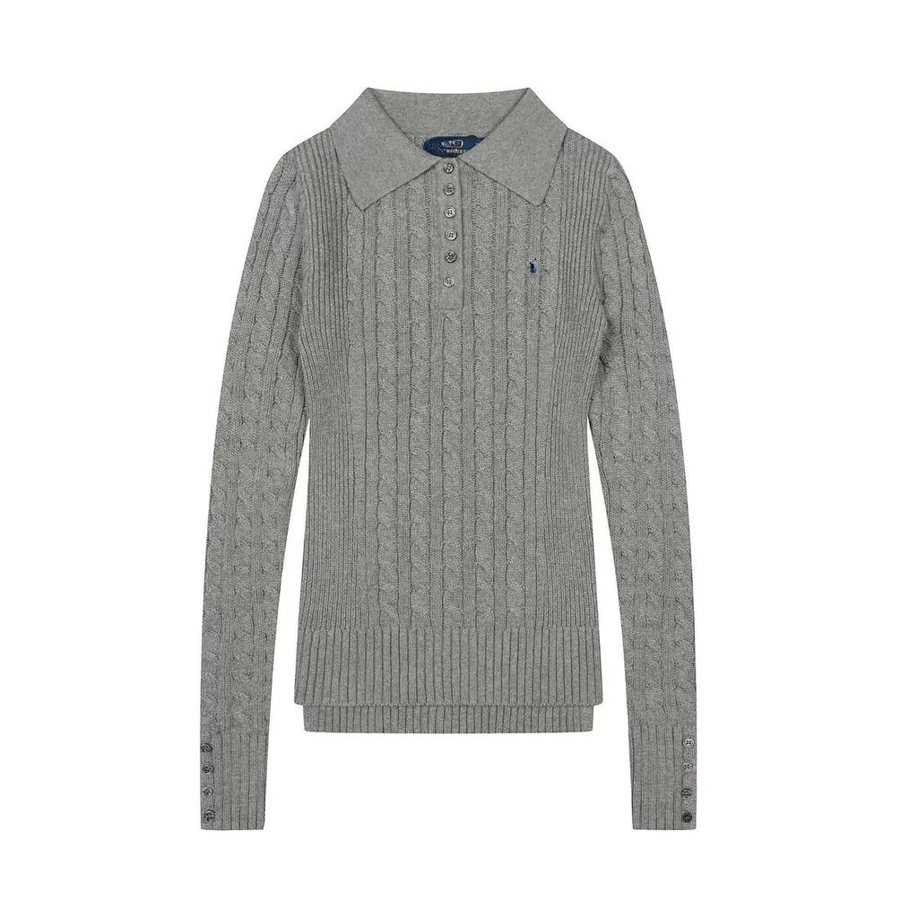RogueWave Ribbed Knit Sweater with Buttons for Women, Polo Collar, Long Sleeve Pullovers, Chic Tops, Female Fashion