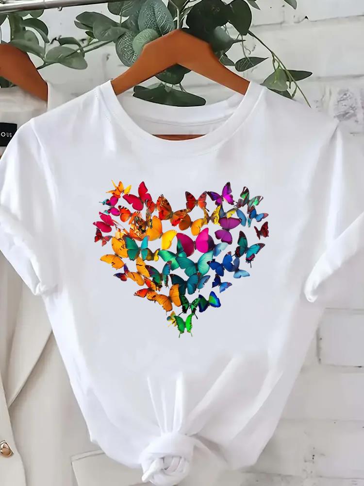 (Asian Size) T Shirt Tee Feather Trend Cute Top Clothing Fashion Women Casual Printed Lady Female Graphic  Short Sleeve T-shirts