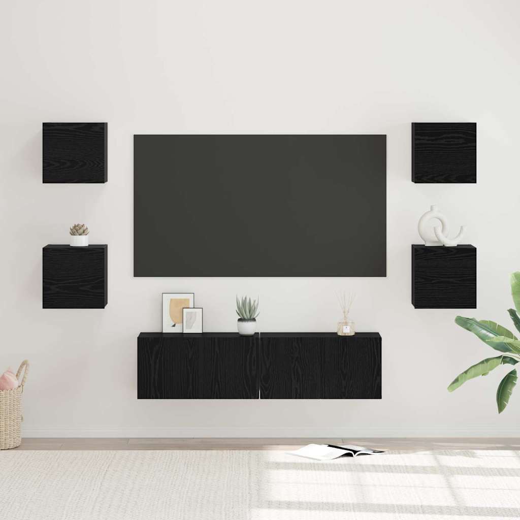 6 Piece TV Cabinet Set Black Oak Effect Wood Based Material