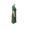 Women Summer Green Floral Print Pleated Dress Short Sleeve O Neck Lace Up