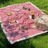 1Pcs 100×150Cm Linen Lace Red Checkered Picnic Mat Outdoor Camping Atmosphere Grass Land Blanket Tablecloth Outing Car Trunk Mat