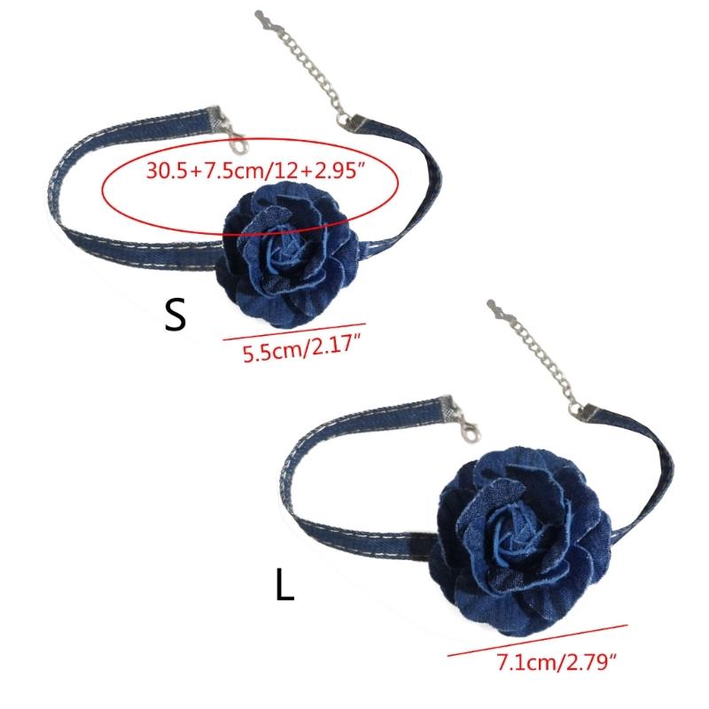Big Flower Chokers Necklace Vintage Flower Necklace Neck Chain Blue Wide Denim Neckband Statement Jewelry for Womens