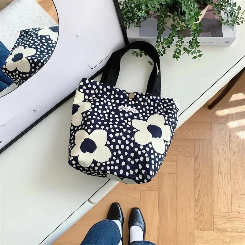 Women Canvas Tote Bag Large Capacity Fashion Floral Shoulder Bag Beach Handbag Lunch Pouch