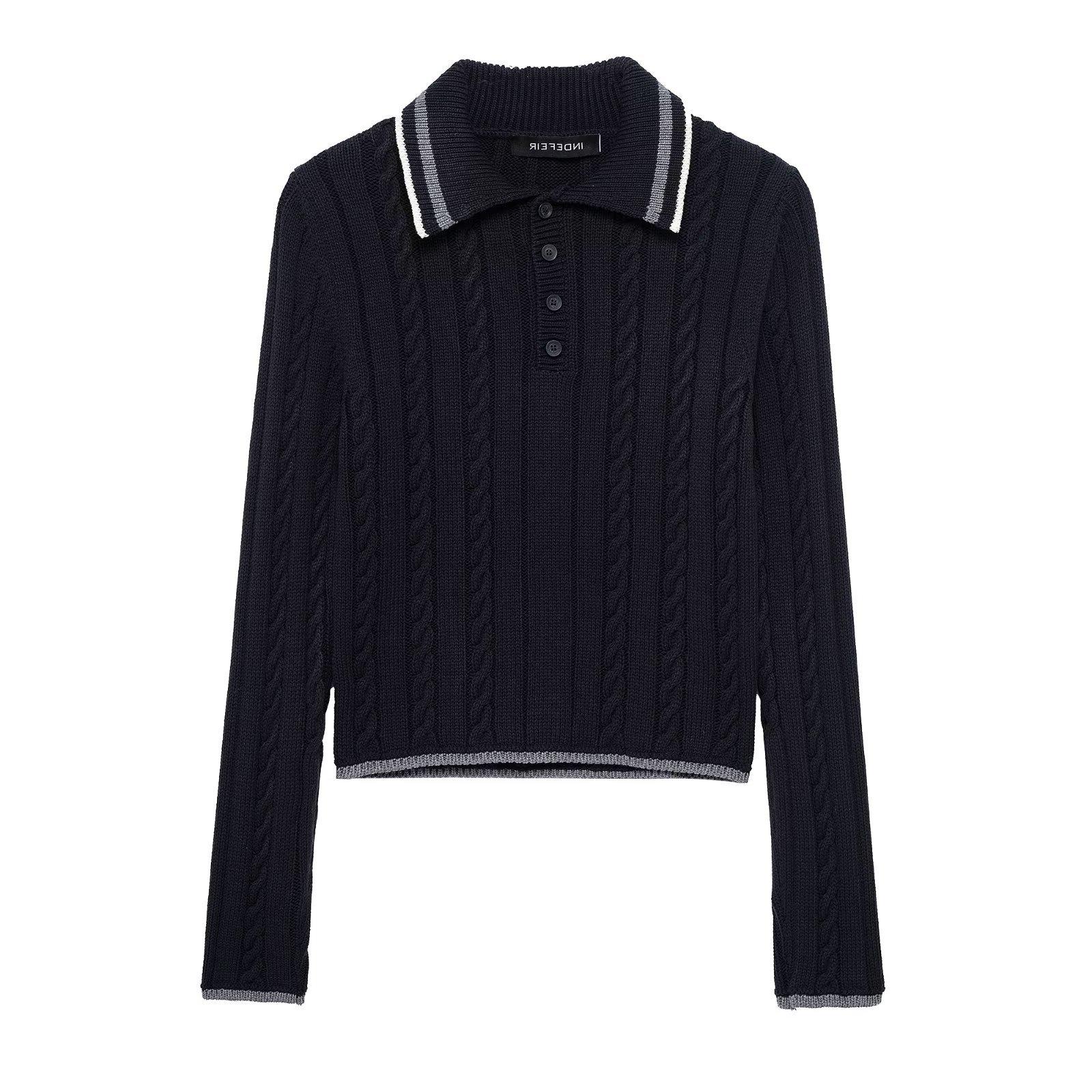 

TAOP&ZA Women s Spring Polo Collar Long Sleeve Knitted Top Large