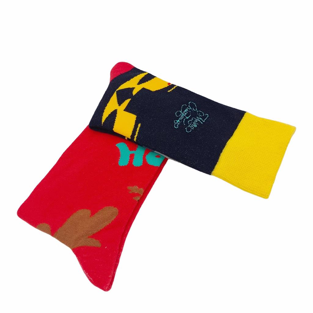 1 pair of red socks for the Chinese New Year, gingerbread man Christmas socks, four seasons pure cotton dragon year festive mid-
