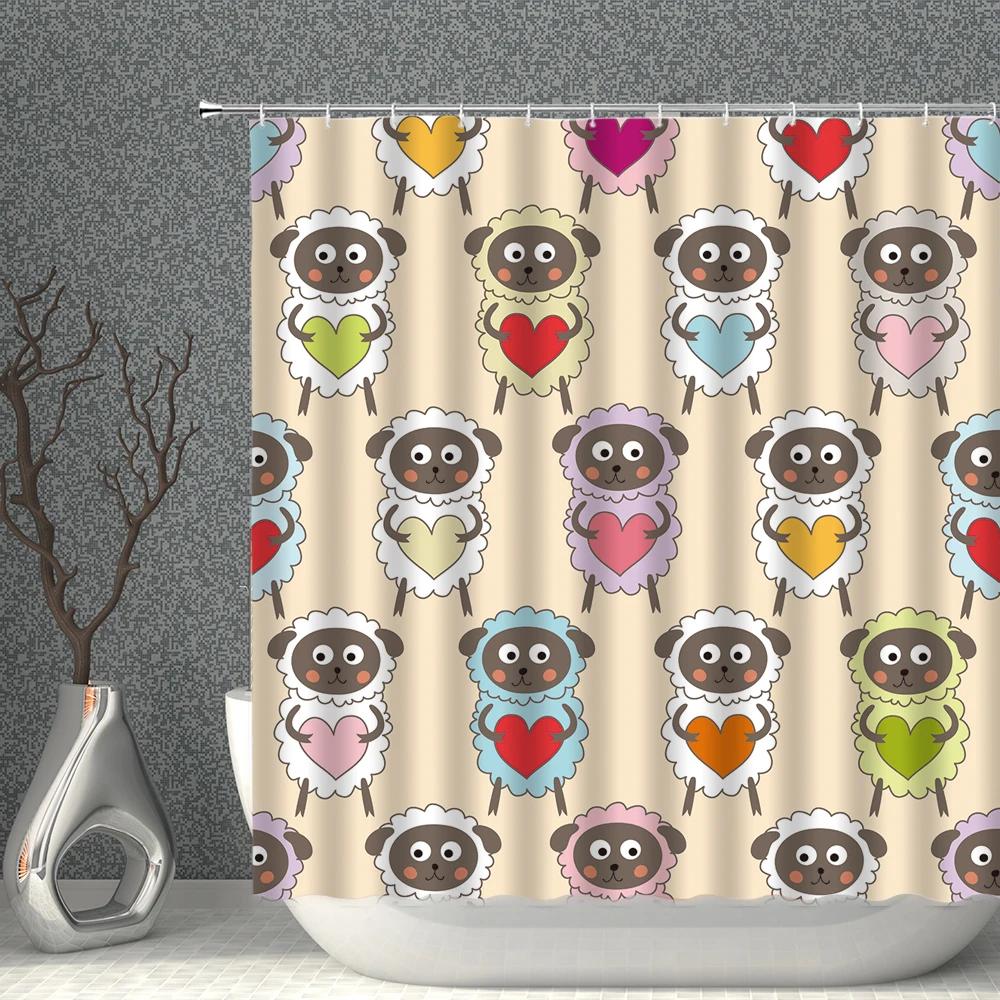 Cartoon Beige Shower Curtain Waterproof Cloth Colour Animal Butterfly White Print Bath Curtains Child Girl Bathroom Screen Set
