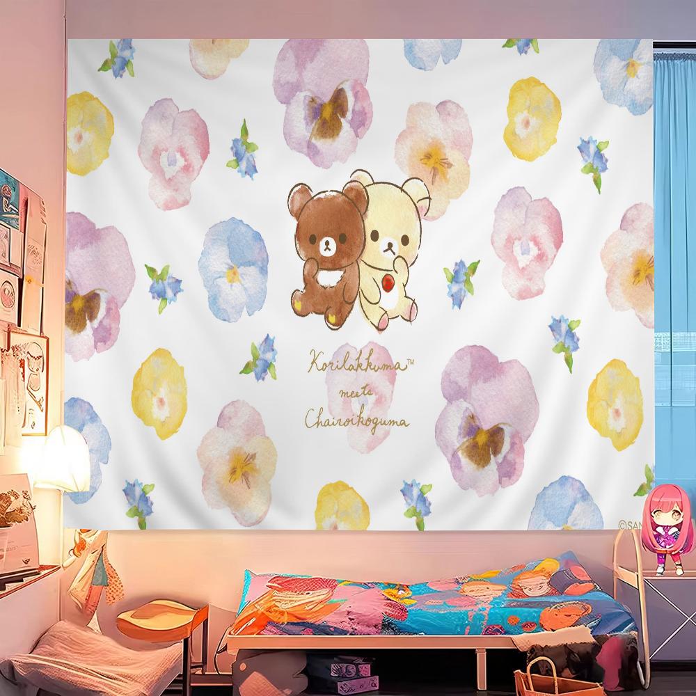 K-Kilakkuma Japanese Cartoon Printed Large Wall Tapestry Cheap Hippie Wall Hanging Bohemian Wall Tapestries Mandala Home Decor