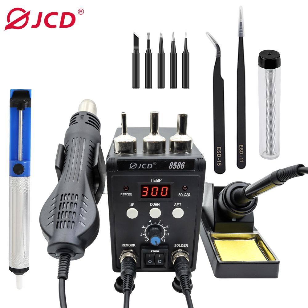 Pájecí stanice JCD 8586 Svařovací horkovzdušná pistole + elektrická páječka 2 v 1 LCD digitální displej Nástroj na opravu svářecího zařízení