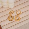 Gold-Plated Textured Stainless Steel Round Earrings, High-End Light Luxury, Versatile Jewelry for Women