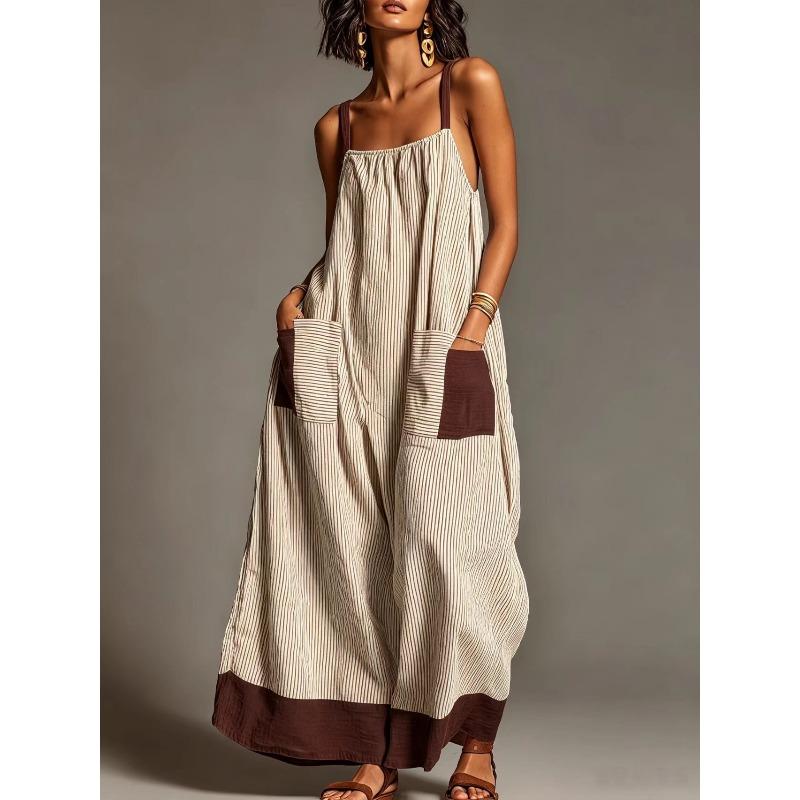 QICED Women's Fashion Suspenders Sleeveless Summer Spring Solid Color Print Casual Dresses Casual Chic