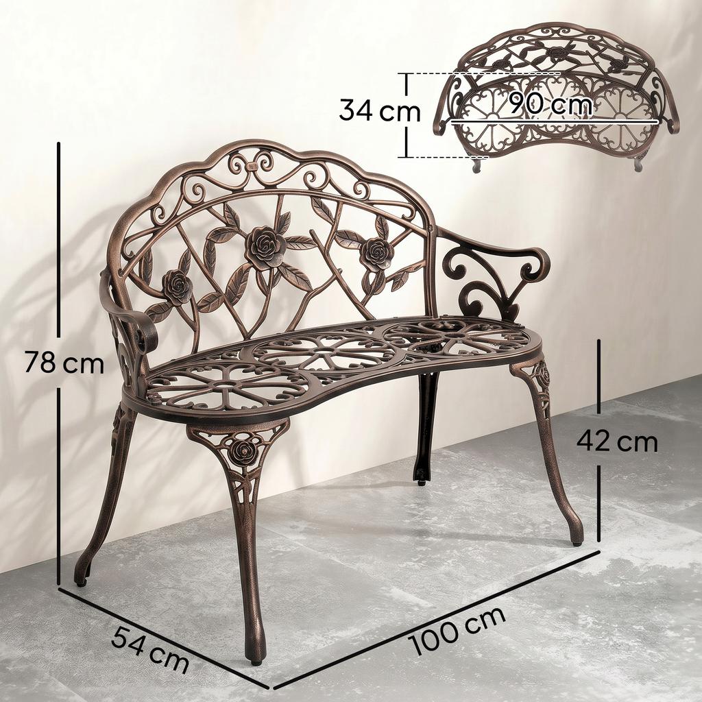 Cast Aluminium Garden Bench - Bronze Tone