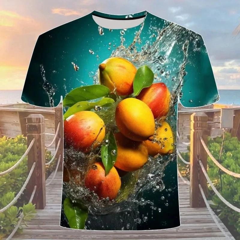 Letné voľnočasové 3D zábavné ovocné vzory tlačené tričko s krátkym rukávom módny trend personalizovaný okrúhly výstrih pánske tričká