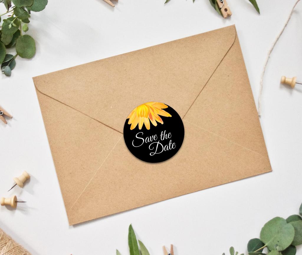 Darling Souvenir 45 Pcs Round Envelope Seal Black Aster Flower Save The Date Stickers DIY-1.6