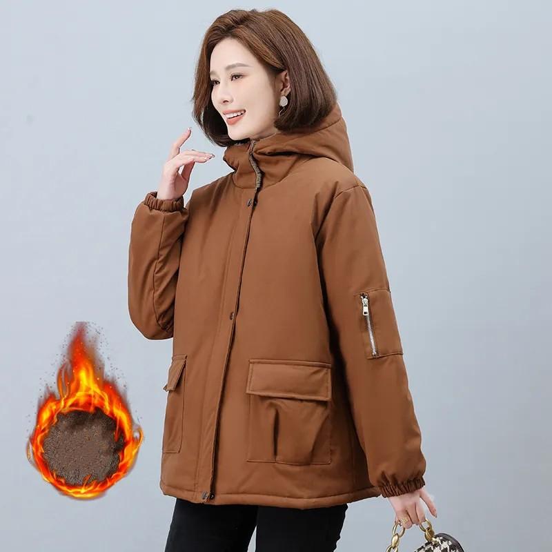 Damen Herbst Winter Kapuzen-Reißverschlussjacken Dick Warm Lässig Oberbekleidung Parker Kleidung