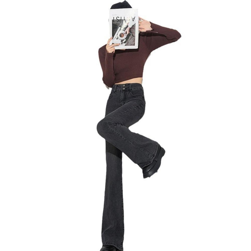 Spodnie dżinsowe mikro-rozszerzane Spice girl damskie wiosenno-jesienne z wysokim stanem cienkie z efektem zwisania do zamiatania podłogi retro spodnie podkowy tide