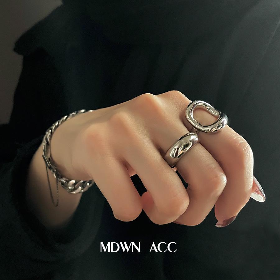 Ring im koreanischen Stil aus S925 Silber mit geometrischem Durchbruchmuster, unregelmäßig, Vintage für Damen - Schwerindustrielles Temperament, verstellbarer schlichter Ring für den Zeigefinger.