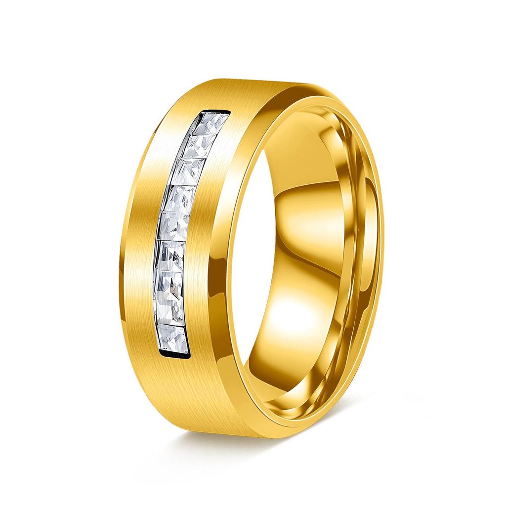 Titanium Steel Rotatable Half-Circle Diamond Couple Ring - Trendy & Stylish Jewelry