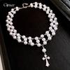 Zircon Cross Pearl Necklace Niche Collarbone Chain Exaggerated Exquisite Personality Necklace Women