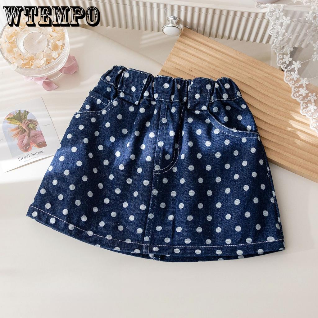 Summer Polka Dot Denim Short Skirt for Girls Summer Half Length Skirt Fashionable Skirt for Baby Girls