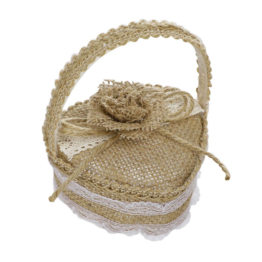 Heart-shape Linen Ring Box Jewelry Case Valentine's Day Vintage Country Wed Pastoral Ceremony Natural Ring Setting Storage Box