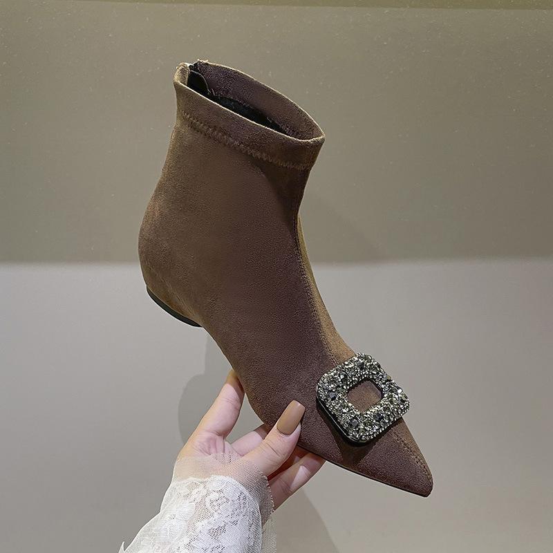 Inner height increase pointed thin boots short boots women's autumn and winter new suede elastic boots French foreign versatile small naked boots