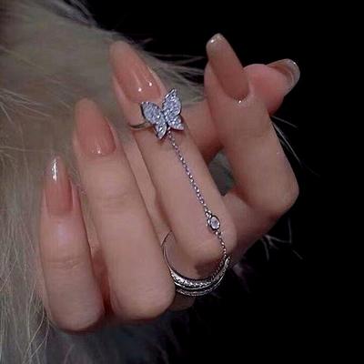 Quaste Schmetterling Kette Ringe Für Frauen Mädchen Glänzende Zirkon Multi-Layer Offene Ringe Set Punk Schmuck