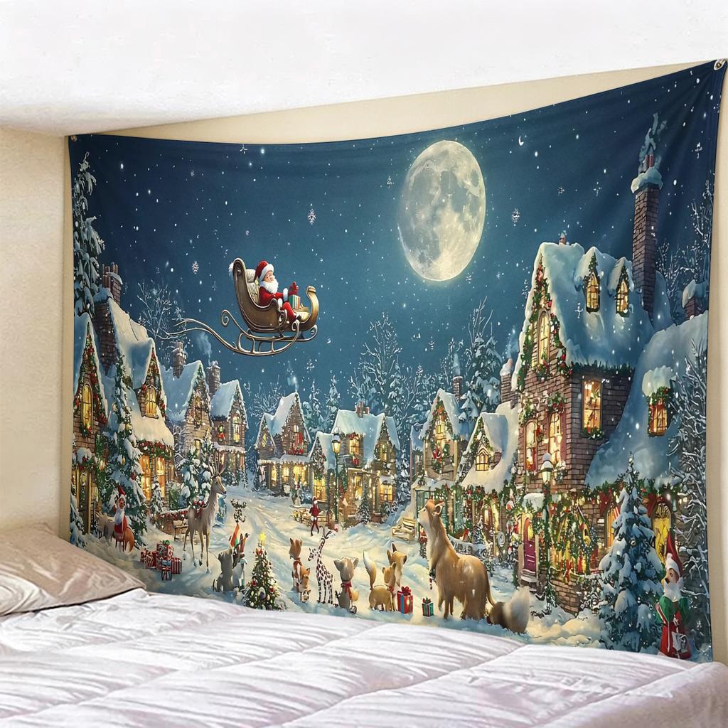 Christmas Tapestry Winter Snow Scene Wall Hanging, Holiday Decor for Bedroom Living Room, Cozy Festive Backdrop for Xmas