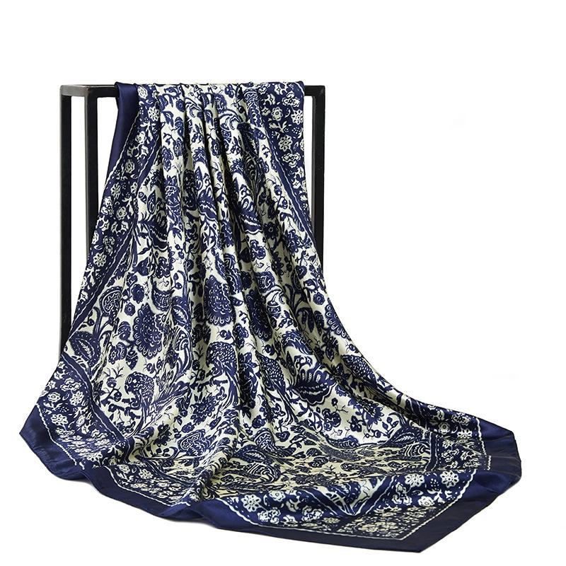 90*90cm Hijab Scarves Women Cashew Print Satin Female Luxury Brand Square Shawls Head Ladies Bandanna Foulard Muffler Girl