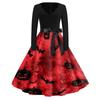 Women's V Neck Vintage Halloween Print Dress for Casual Party Wear