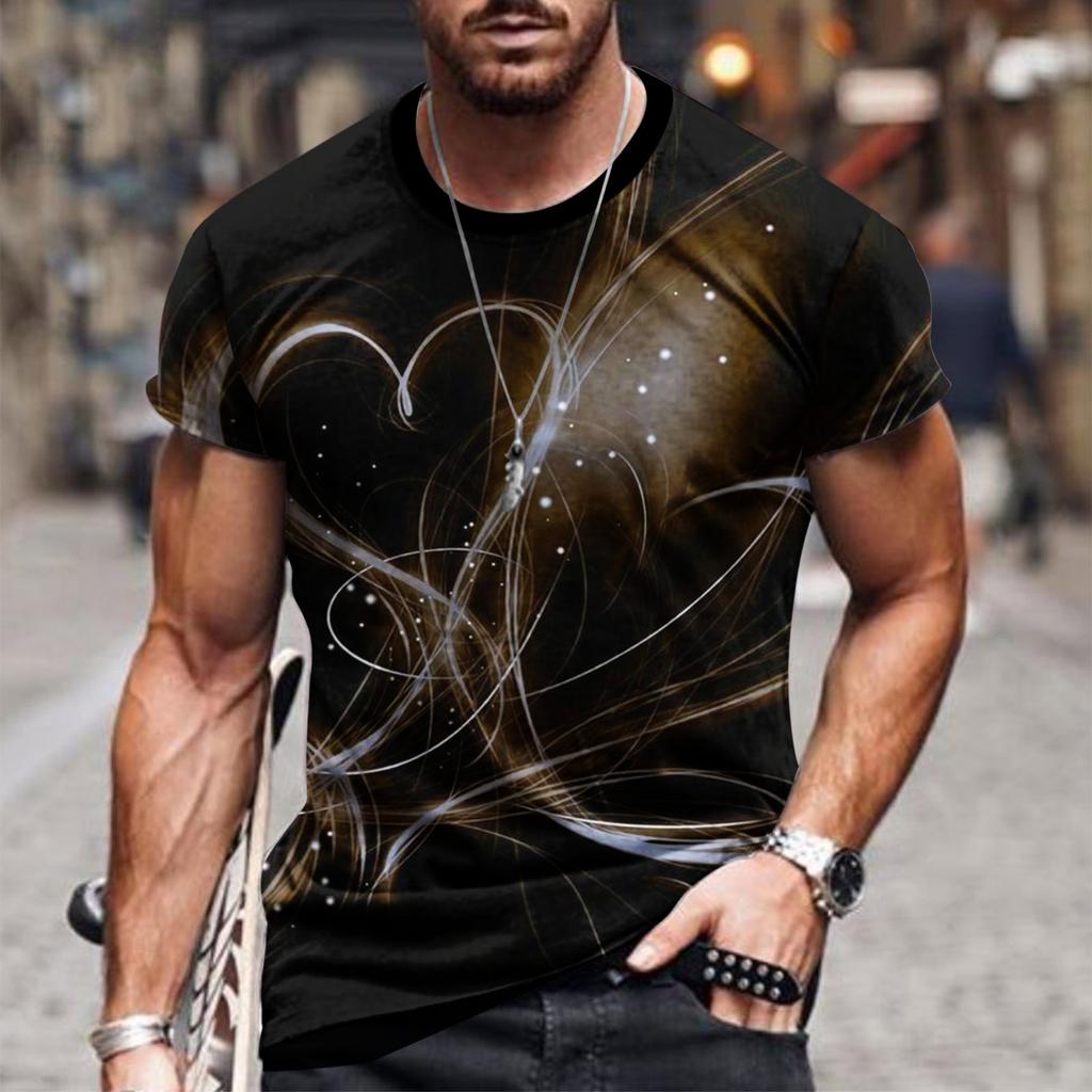 Sommer Rundhals 3D Linienverlauf Druck Top Modische Lässige Kurzarm Herren T-Shirts
