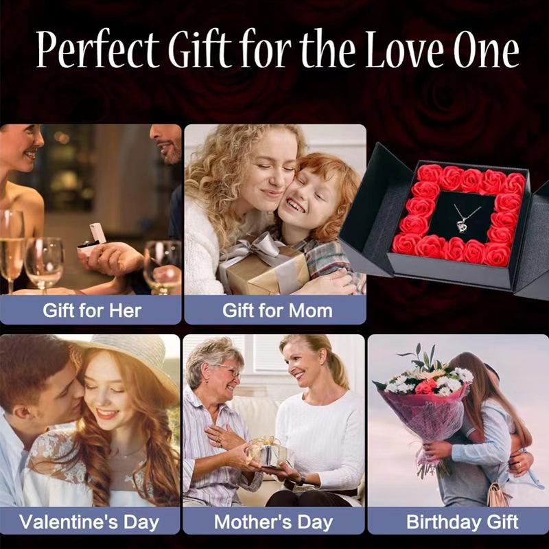 100 Languages Necklace Projection Crystal I Love You Peach Heart Pendant Rose Valentine's Day Gift